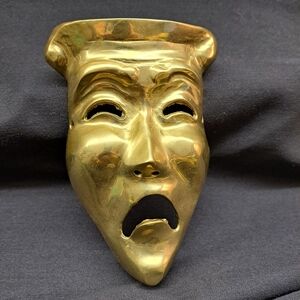 Vintage BRASS Mask Acting Drama Tragedy Wall Hanging